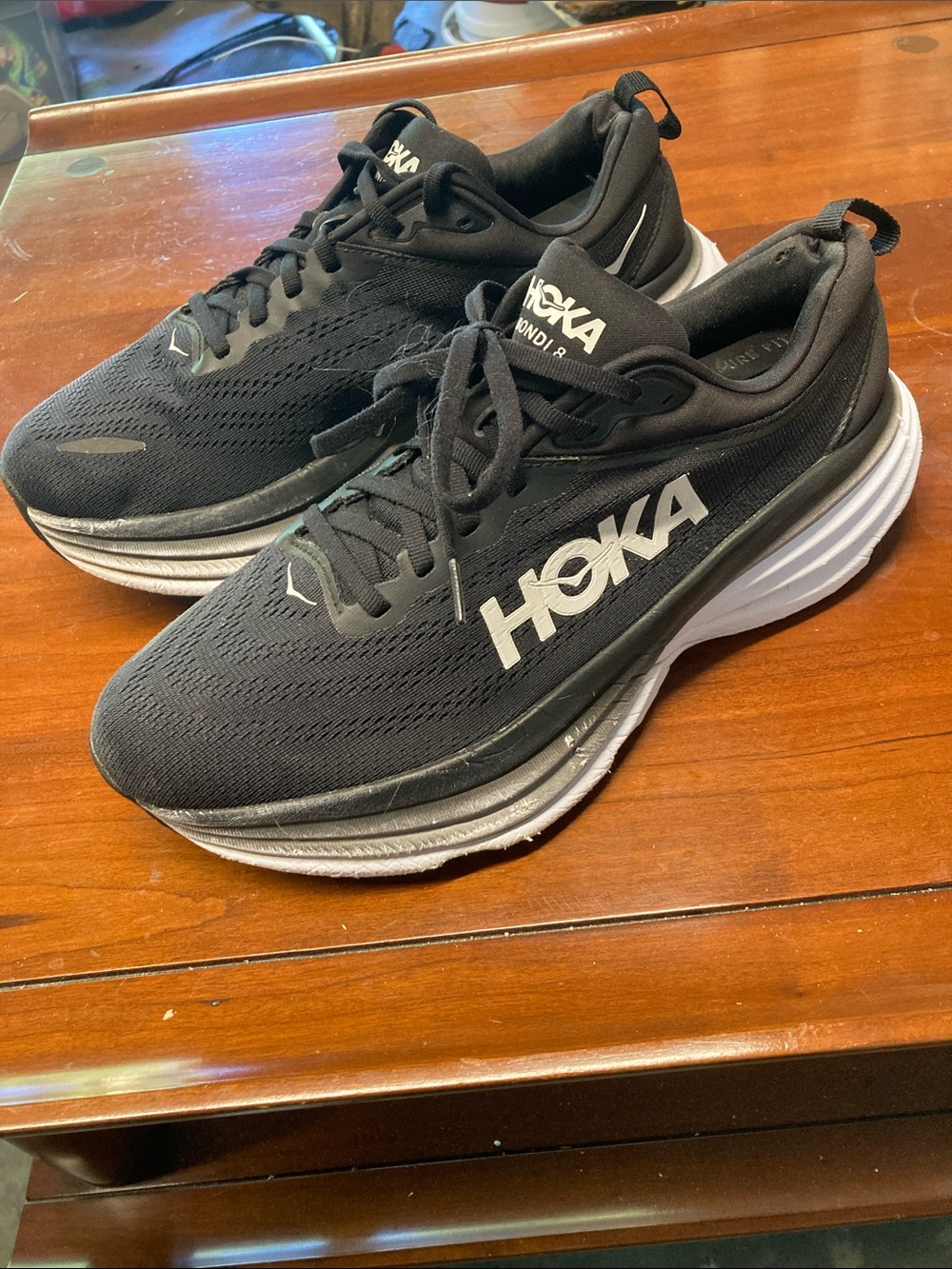 Hoka One One Bondi 8 Sneakers Womens 10D WIDE  Black Athletic Running Gym Shoes